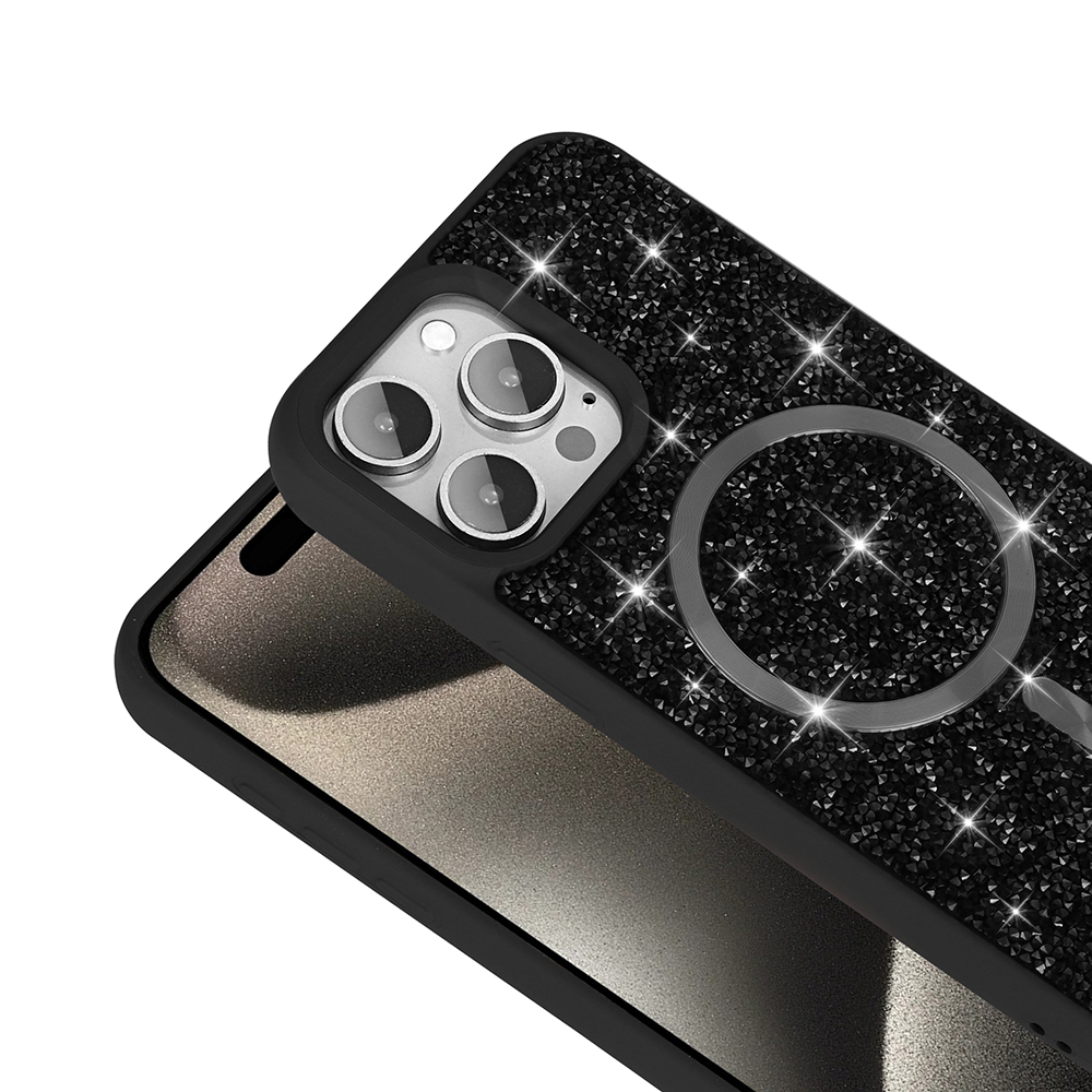 Apple iPhone 15 Pro Max Kılıf Pırlanta Tasarımlı M-safe Şarj Özellikli Zore Mozaik Silikon Kapak - 8