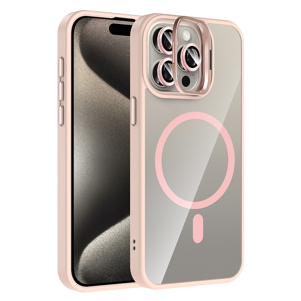 Apple iPhone 15 Pro Max Kılıf Standlı ve Kamera Lens Hediyeli M-Safe Şarj Özellikli Zore Etro Kapak - 5