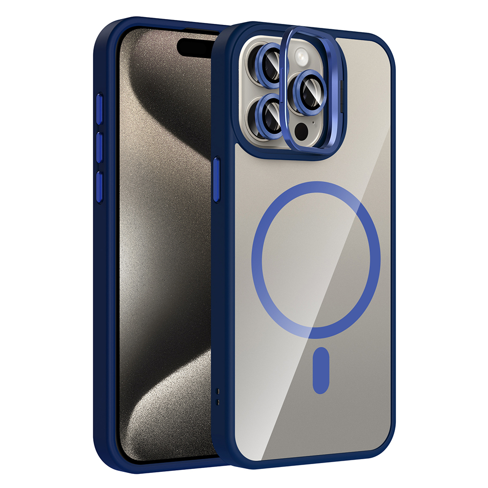 Apple iPhone 15 Pro Max Kılıf Standlı ve Kamera Lens Hediyeli M-Safe Şarj Özellikli Zore Etro Kapak - 6
