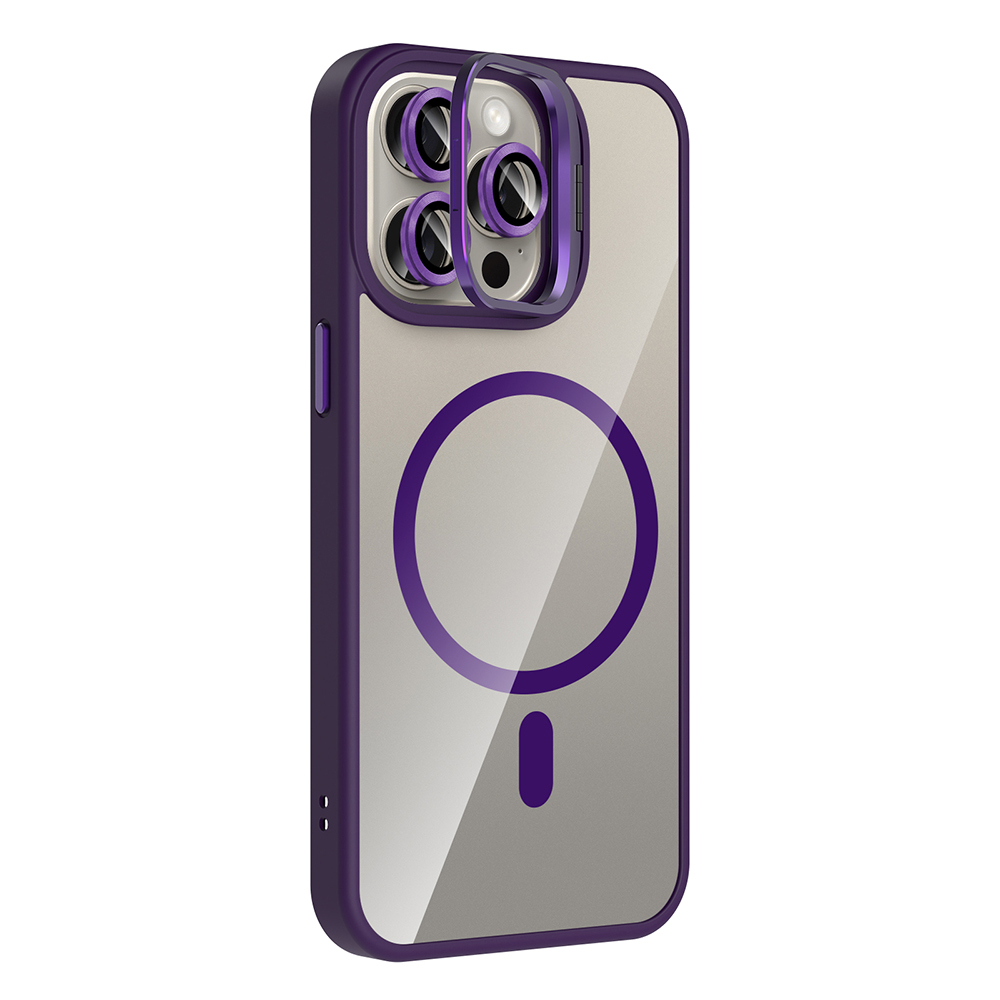 Apple iPhone 15 Pro Max Kılıf Standlı ve Kamera Lens Hediyeli M-Safe Şarj Özellikli Zore Etro Kapak - 10