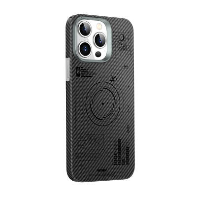 Apple iPhone 15 Pro Max Kılıf Wiwu KJZ-017 Karbon Fiber 600D Explore Kevlar Kapak Siyah