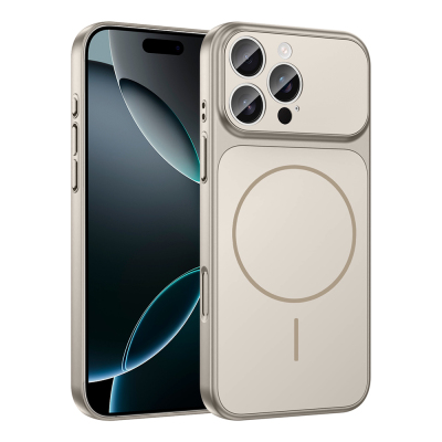 Apple iPhone 15 Pro Max Kılıf Zore M-Safe Şarj Özellikli Kamera Korumalı Formen Kapak Gri