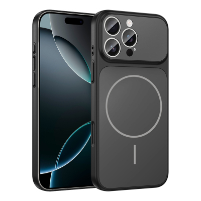 Apple iPhone 15 Pro Max Kılıf Zore M-Safe Şarj Özellikli Kamera Korumalı Formen Kapak Siyah