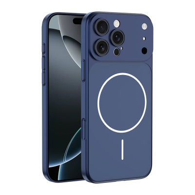 Apple iPhone 15 Pro Max Kılıf Zore M-Safe Şarj Özellikli Kamera Korumalı Spark Kapak Mavi