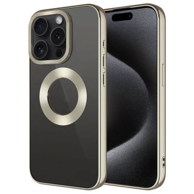 Apple iPhone 15 Pro Max Single Camera Frame Showing Logo Case Zore Omega Cover Titanyum