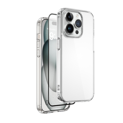Apple iPhone 15 Pro Wiwu Wi-IP001 Case, Screen Protector, Camera Lens 3-in-1 Protection Set Şeffaf