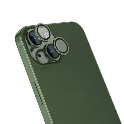 Apple iPhone 15 Zore Safir CL-15 Parmak İzi Bırakmayan Anti-Reflective Kamera Lens Koruyucu Yeşil