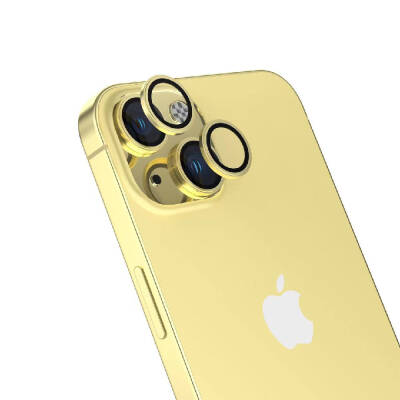 Apple iPhone 15 Zore Safir CL-15 Parmak İzi Bırakmayan Anti-Reflective Kamera Lens Koruyucu Sarı