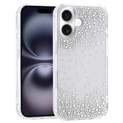 Apple iPhone 16 Case Airbag Design Drop Stone Embellished Transparent Zore Pera Silicone Cover Şeffaf