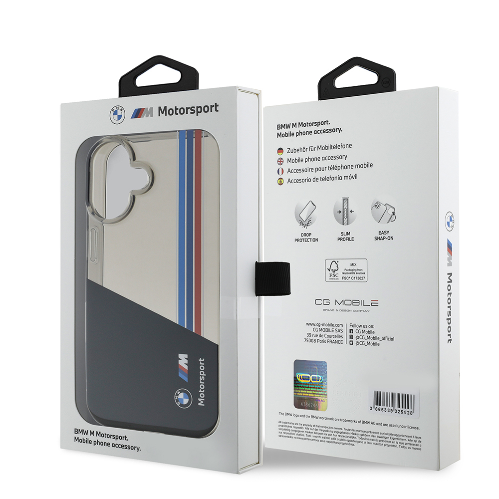 Apple iPhone 16 Case BMW Original Licensed Semi-Transparent M Design Striped Cover - 9