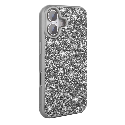 Apple iPhone 16 Case Bright Stone Design Zore Diamond Cover Grey