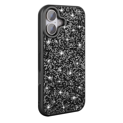 Apple iPhone 16 Case Bright Stone Design Zore Diamond Cover Black