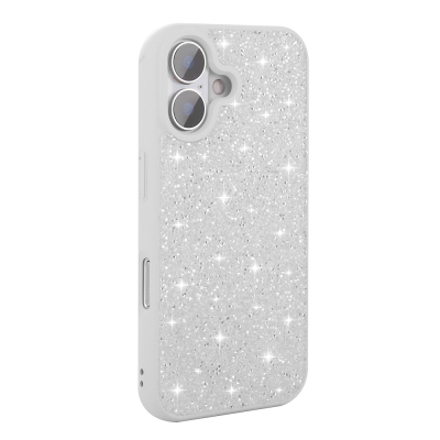 Apple iPhone 16 Case Bright Stone Design Zore Diamond Cover White