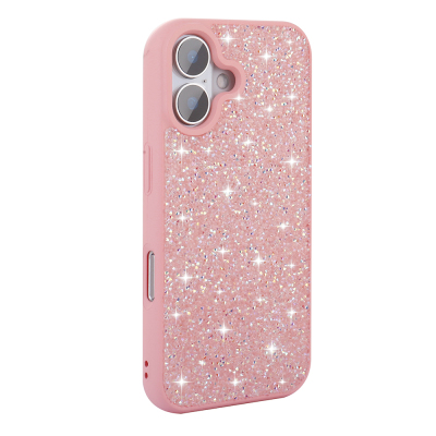 Apple iPhone 16 Case Bright Stone Design Zore Diamond Cover Pink