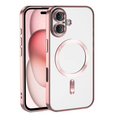 Apple iPhone 16 Case Camera Protected Magsafe Wireless Charging Feature Zore Demre Cover Rose Gold