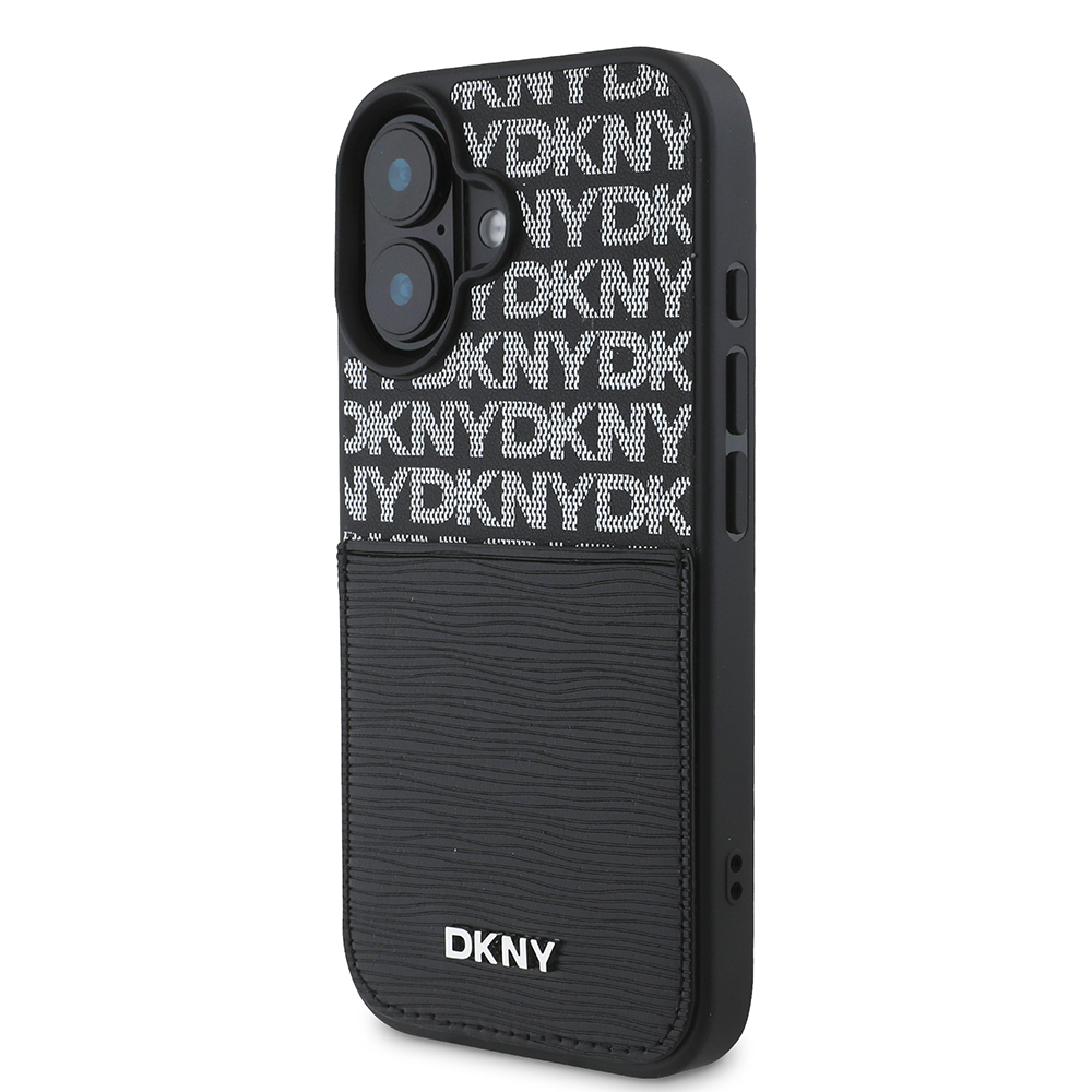 Apple iPhone 16 Case DKNY Original Licensed Card Holder 3D Written Repeat Texture Pattern Cover - 3