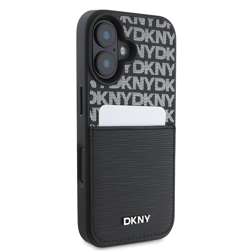 Apple iPhone 16 Case DKNY Original Licensed Card Holder 3D Written Repeat Texture Pattern Cover - 5