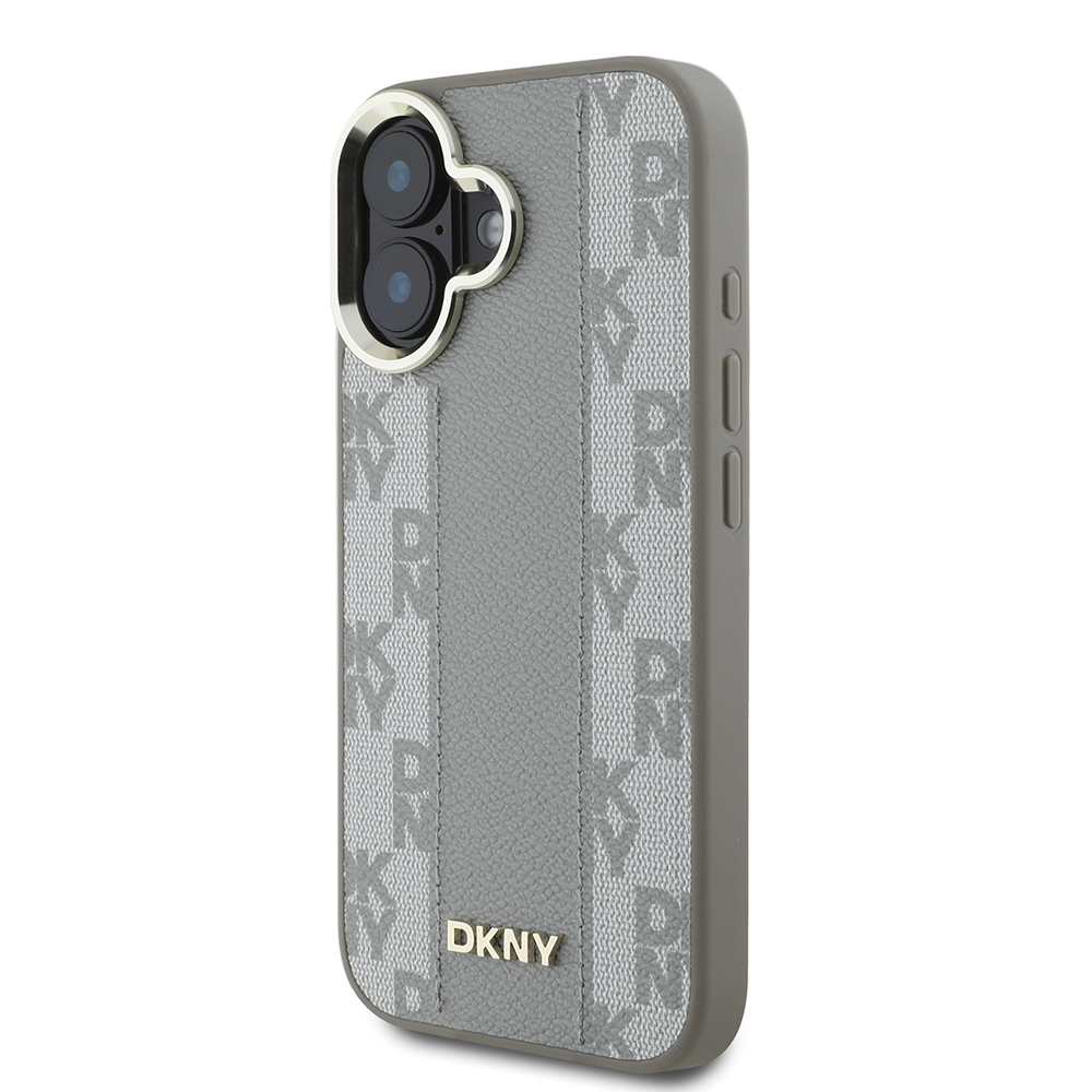 Apple iPhone 16 Case DKNY Original Licensed Magsafe Charging Featured 3D Written Checkered Pattern Cover - 4