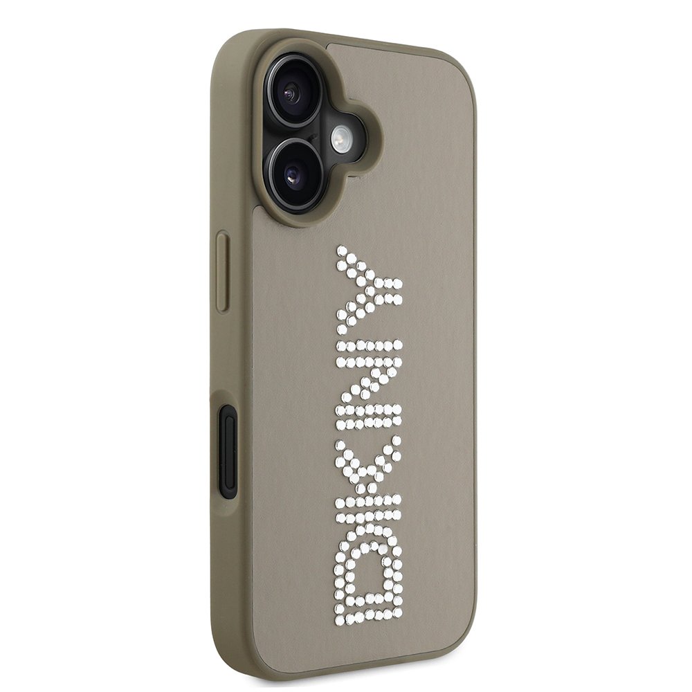Apple iPhone 16 Case DKNY Original Licensed Stone DKNY Written Metallic Rhinestones PU Leather Cover - 6