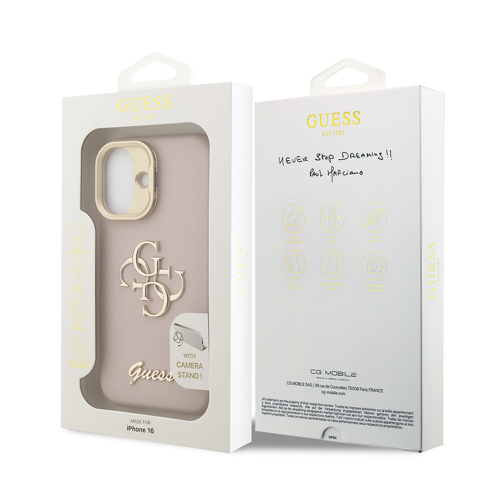 Apple iPhone 16 Case Guess Original Licensed Grained Text Logo Camera Stand Cover - 12