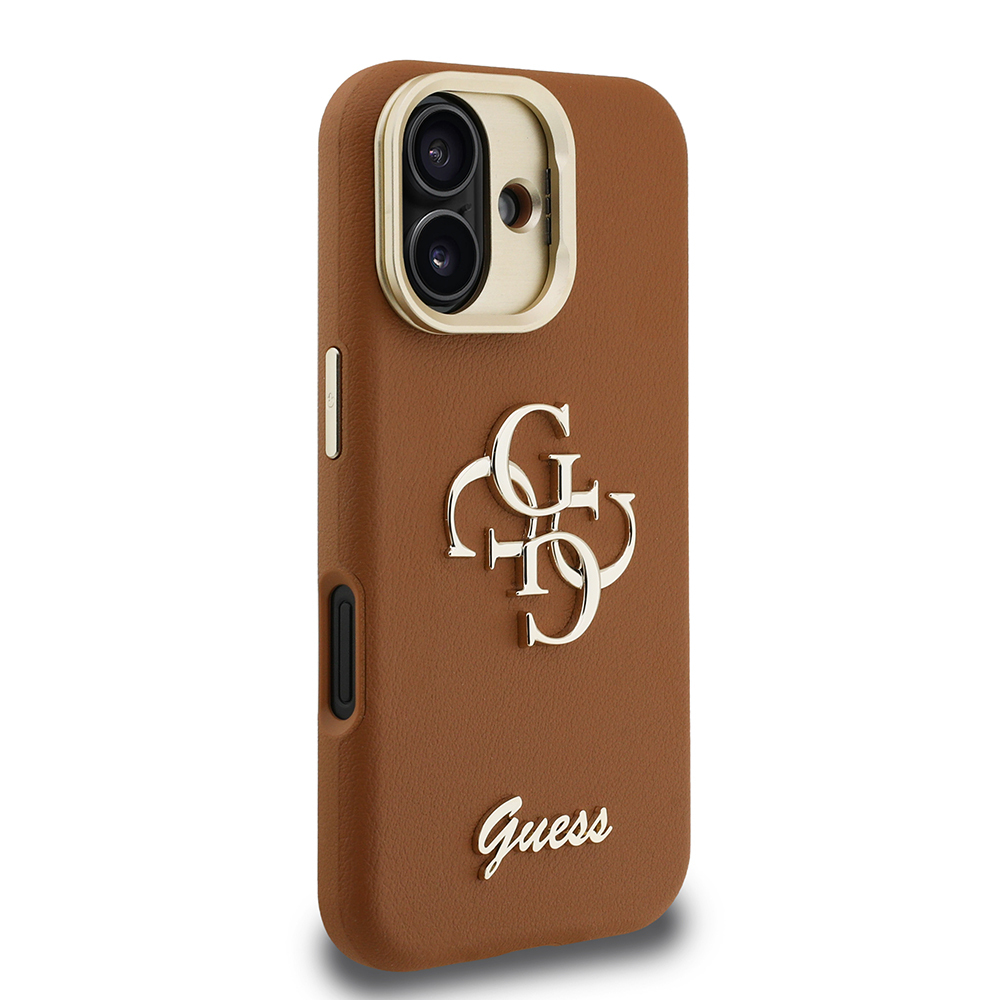 Apple iPhone 16 Case Guess Original Licensed Grained Text Logo Camera Stand Cover - 15