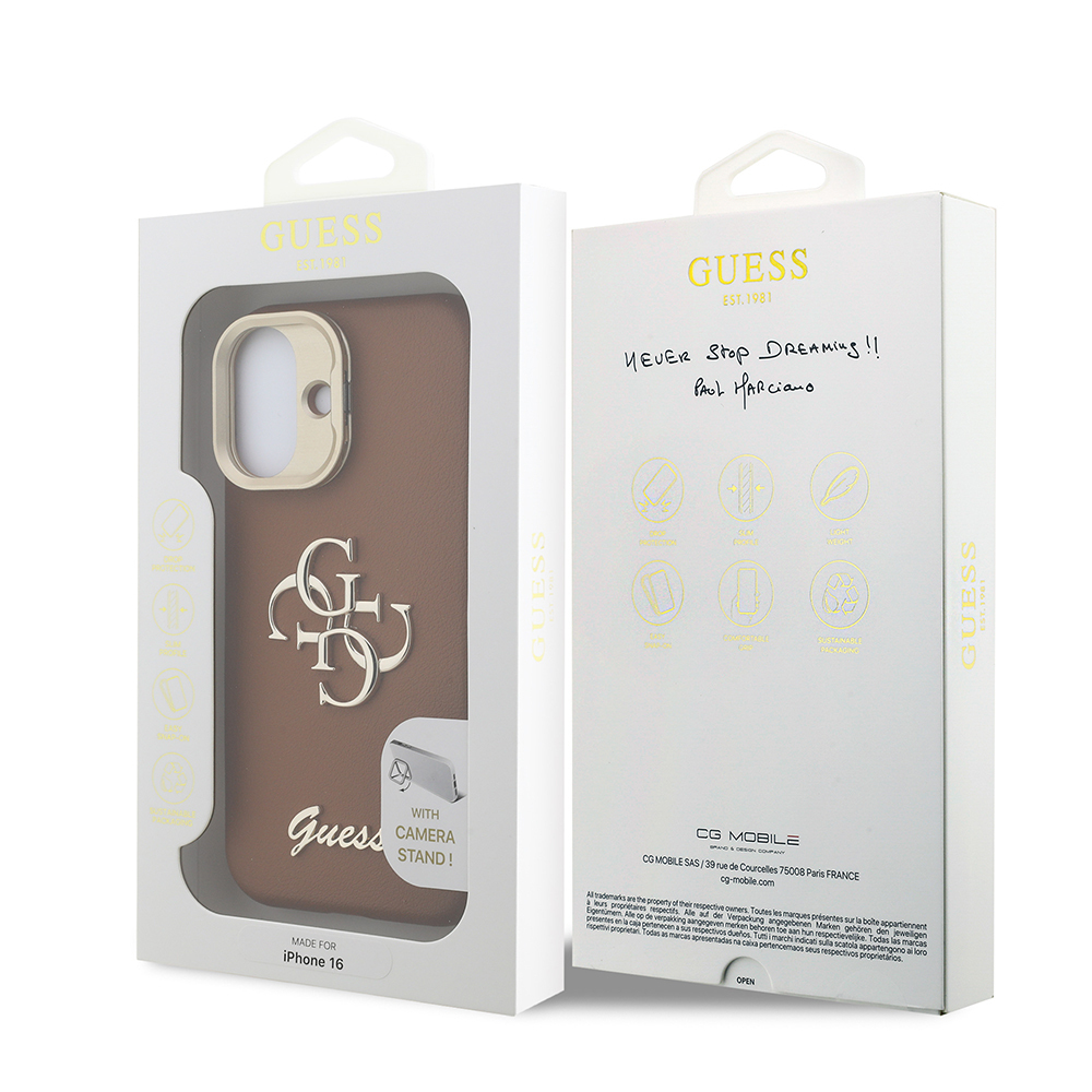 Apple iPhone 16 Case Guess Original Licensed Grained Text Logo Camera Stand Cover - 19