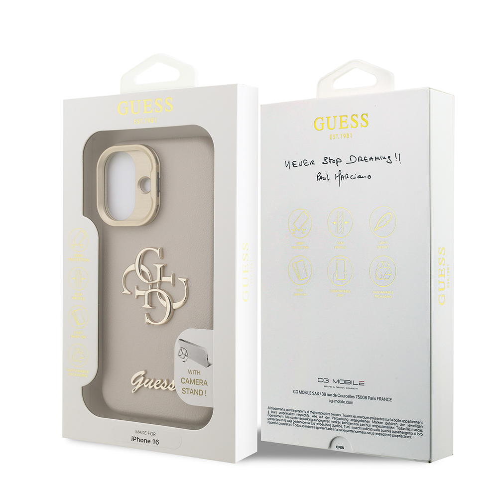 Apple iPhone 16 Case Guess Original Licensed Grained Text Logo Camera Stand Cover - 33