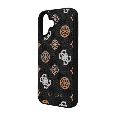 Apple iPhone 16 Case Guess Original Licensed Magsafe Charging Featured 4G Patterned Text Logo Peony Cover-34056 Black