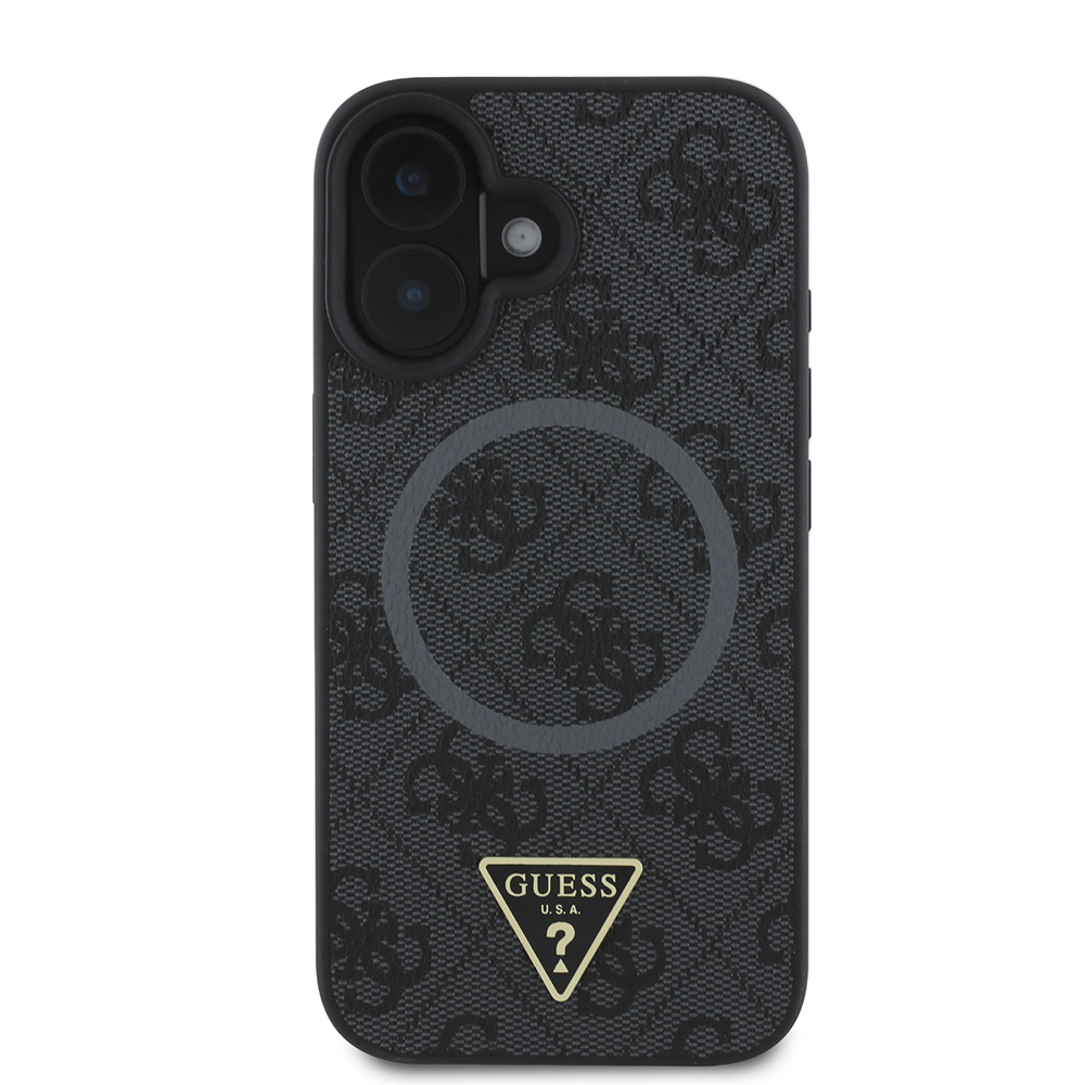 Apple iPhone 16 Case Guess Original Licensed Magsafe Charging Featured PU Triangle Logo 4G Patterned Cover - 4