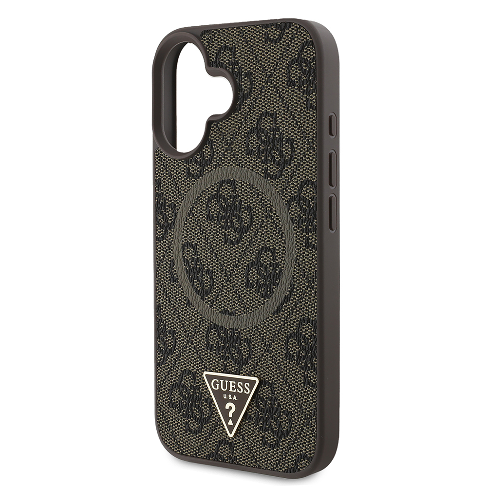 Apple iPhone 16 Case Guess Original Licensed Magsafe Charging Featured PU Triangle Logo 4G Patterned Cover - 15