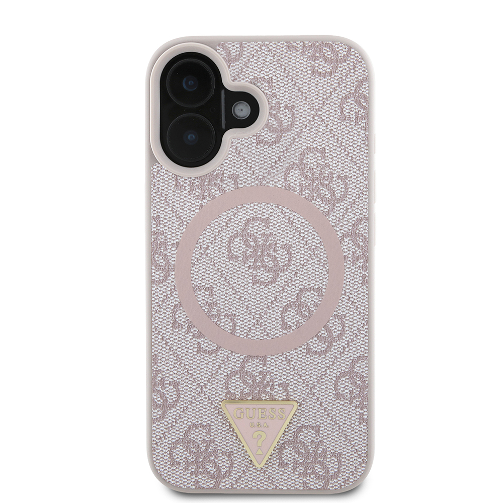 Apple iPhone 16 Case Guess Original Licensed Magsafe Charging Featured PU Triangle Logo 4G Patterned Cover - 20