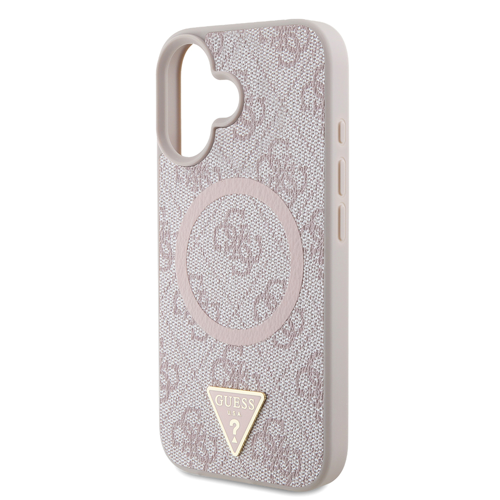 Apple iPhone 16 Case Guess Original Licensed Magsafe Charging Featured PU Triangle Logo 4G Patterned Cover - 23