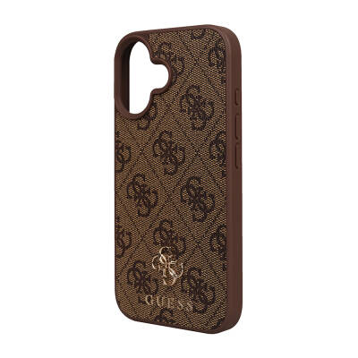 Apple iPhone 16 Case Guess Original Licensed Magsafe Charging Featured Small 4G Classic Cover Brown