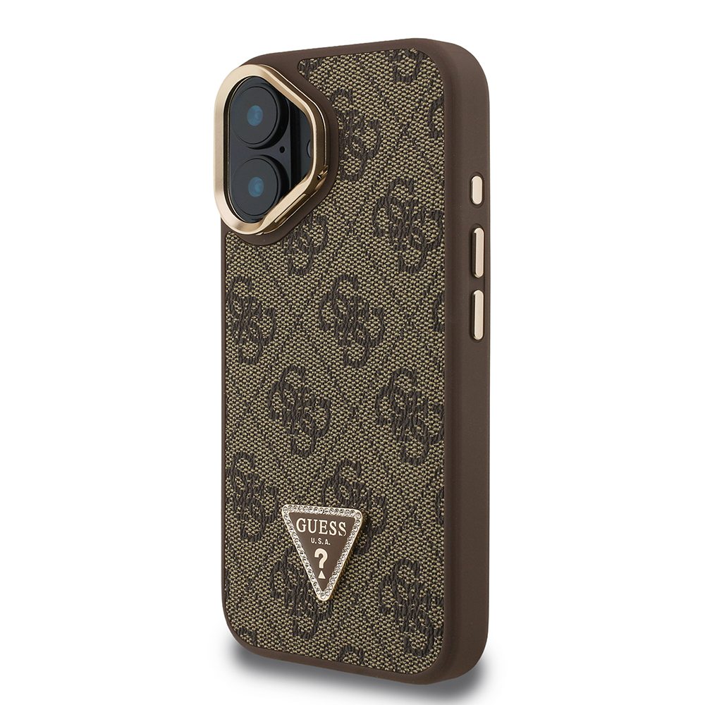 Apple iPhone 16 Case Guess Original Licensed PU Leather Stone Triangle Logo 4G Patterned Camera Stand Cover - 3