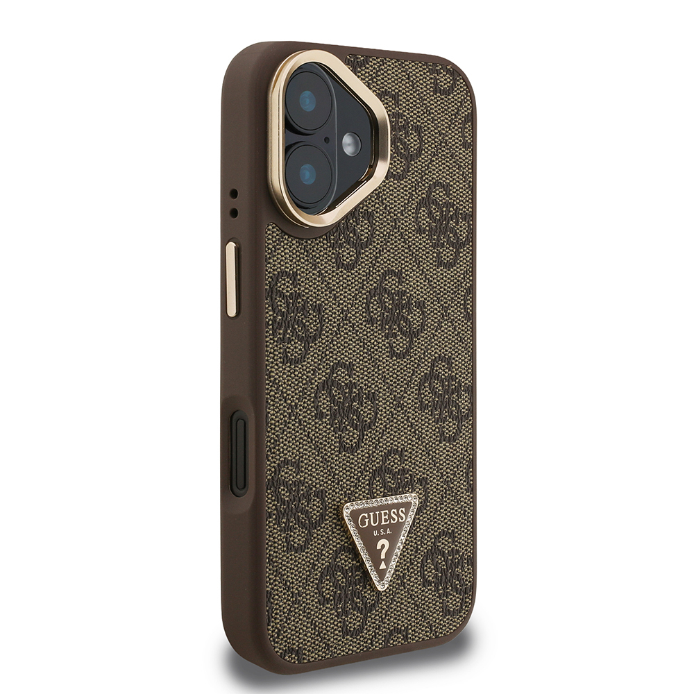 Apple iPhone 16 Case Guess Original Licensed PU Leather Stone Triangle Logo 4G Patterned Camera Stand Cover - 5