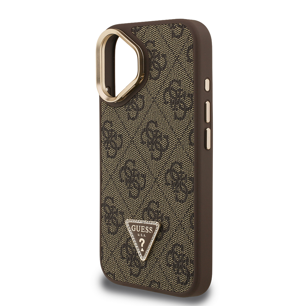 Apple iPhone 16 Case Guess Original Licensed PU Leather Stone Triangle Logo 4G Patterned Camera Stand Cover - 7