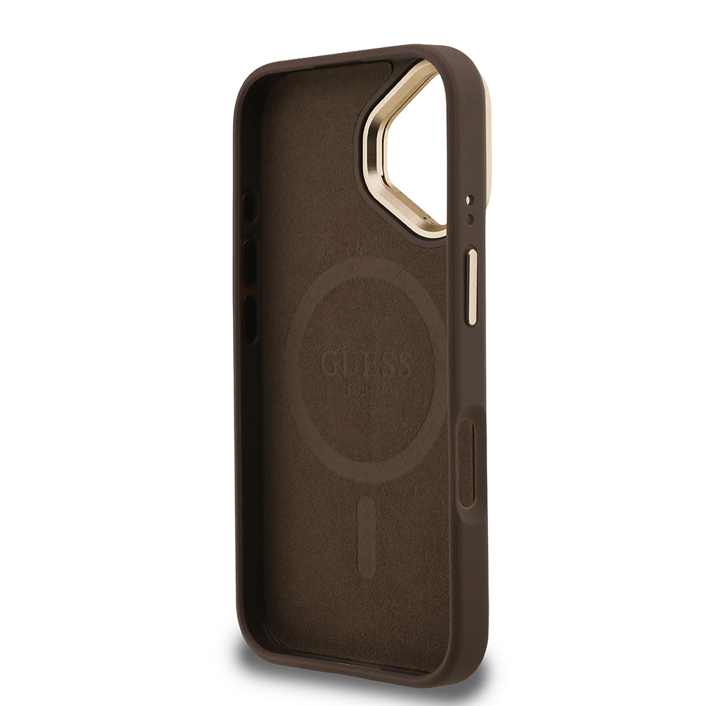 Apple iPhone 16 Case Guess Original Licensed PU Leather Stone Triangle Logo 4G Patterned Camera Stand Cover - 8