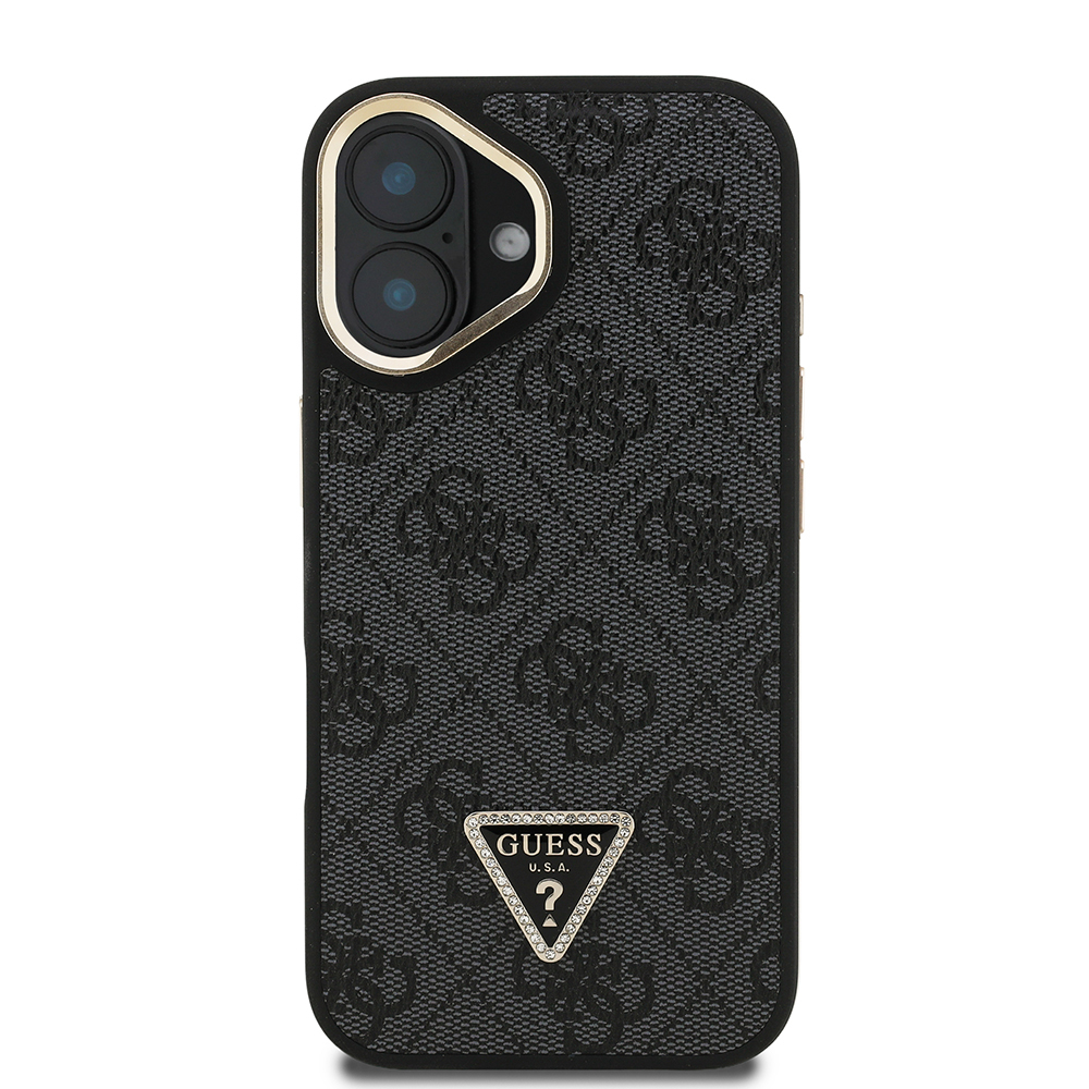 Apple iPhone 16 Case Guess Original Licensed PU Leather Stone Triangle Logo 4G Patterned Camera Stand Cover - 13