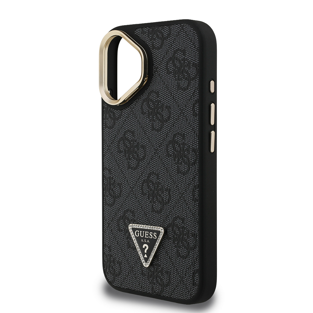 Apple iPhone 16 Case Guess Original Licensed PU Leather Stone Triangle Logo 4G Patterned Camera Stand Cover - 16