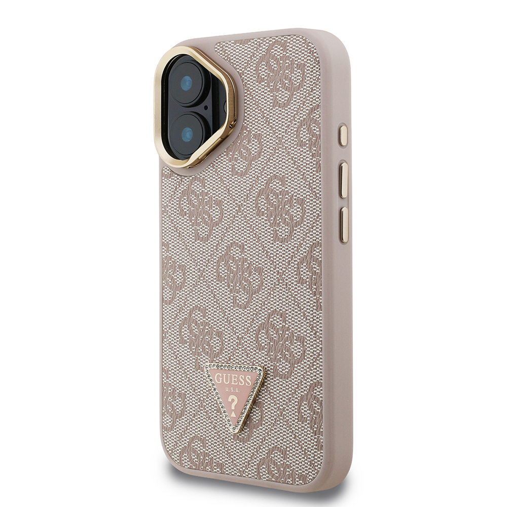 Apple iPhone 16 Case Guess Original Licensed PU Leather Stone Triangle Logo 4G Patterned Camera Stand Cover - 19
