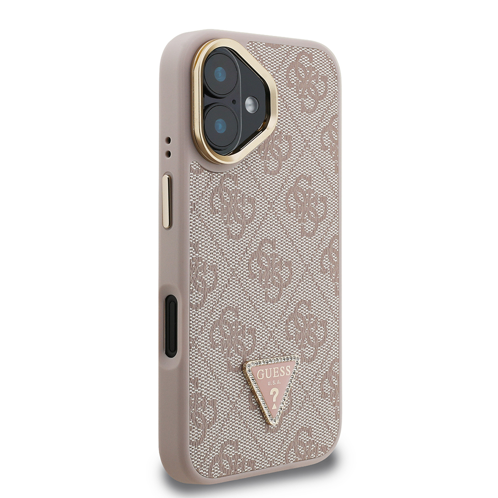 Apple iPhone 16 Case Guess Original Licensed PU Leather Stone Triangle Logo 4G Patterned Camera Stand Cover - 21