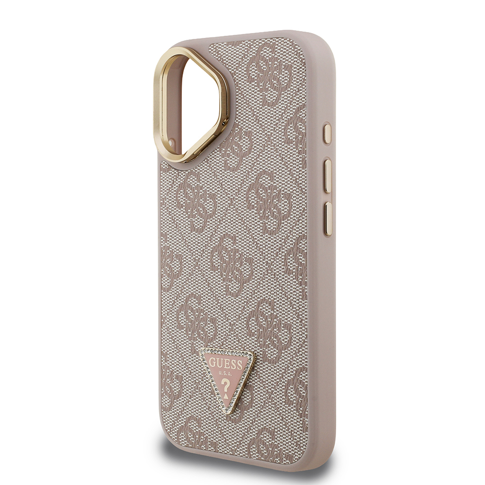 Apple iPhone 16 Case Guess Original Licensed PU Leather Stone Triangle Logo 4G Patterned Camera Stand Cover - 23