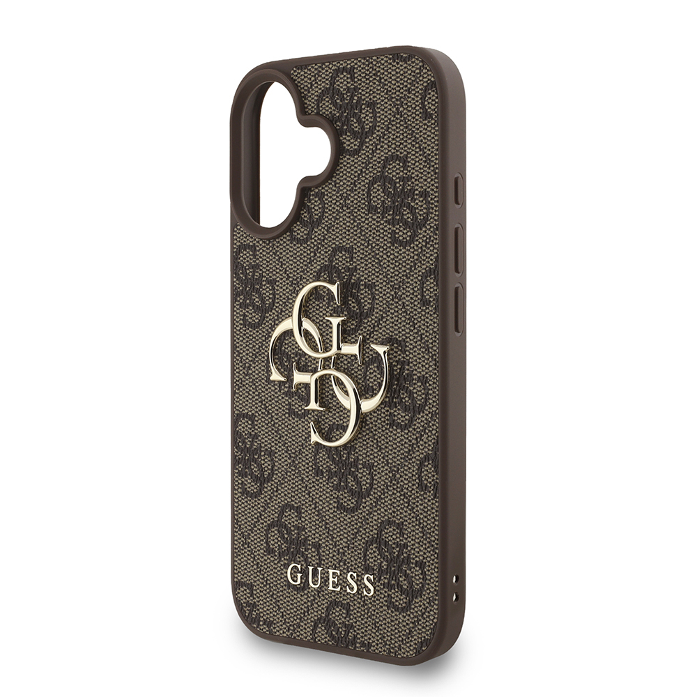 Apple iPhone 16 Case Guess Original Licensed PU Leather Wrist Strap Rope Metal Large 4G and Text Logo Cover - 23