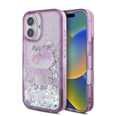 Apple iPhone 16 Case Hello Kitty Original Licensed Liquid Glitter 50th Anniversary Party Cover Purple