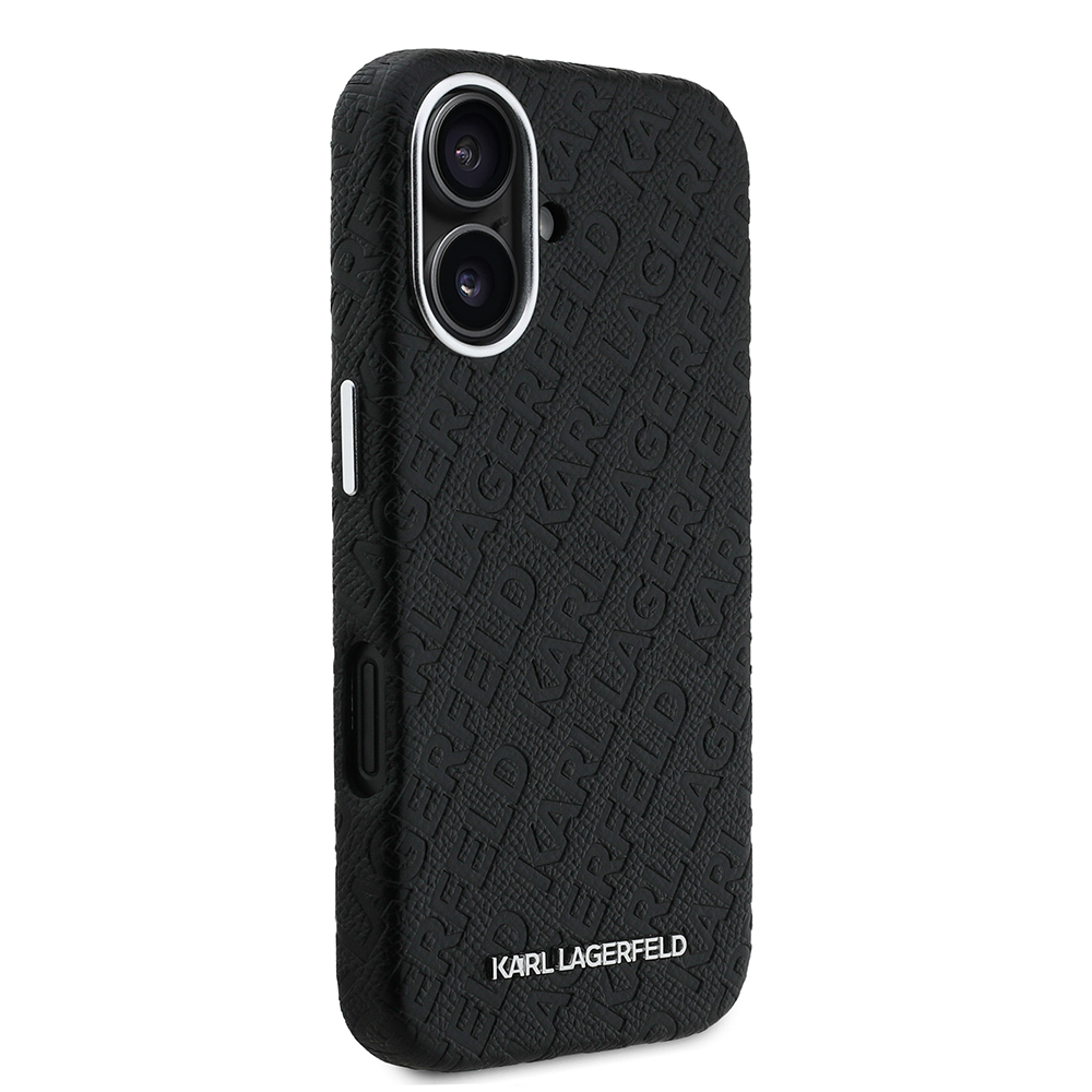 Apple iPhone 16 Case Karl Lagerfeld Original Licensed PU Leather Stamped Metal Letter Logo Cover - 5