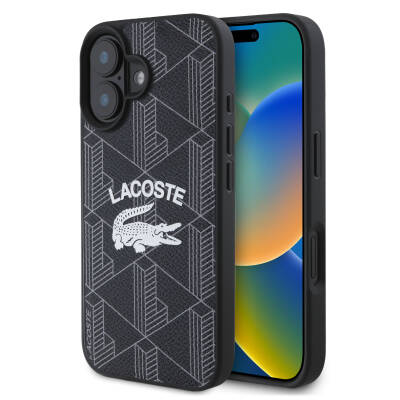 Apple iPhone 16 Case Lacoste Original Licensed Magsafe Charging Featured Mono Vintage Logo Cover Black