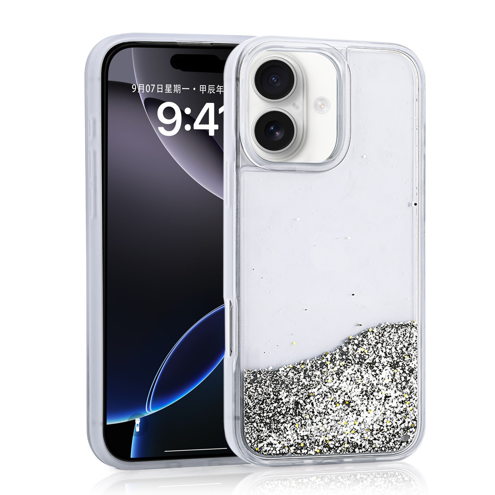 Apple iPhone 16 Case Liquid Glitter Transparent Back Surface Zore Keto Silicone Cover - 5