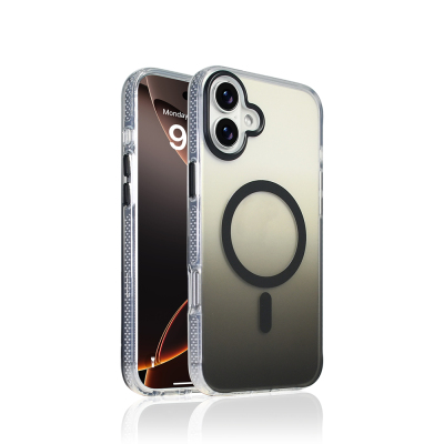 Apple iPhone 16 Case M-safe Charging Feature Transparent Color Transition Zore Toros Cover Black