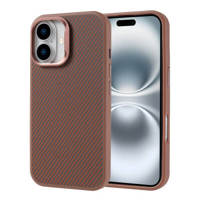 Apple iPhone 16 Case Magsafe Charging Feature Carbon Fiber Look Zore Troy Cover Desert Titanyum