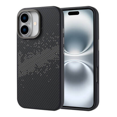 Apple iPhone 16 Case Magsafe Charging Featured Carbon Fiber Design Zore Vave Cover Grey